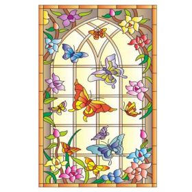 Butterfly Flower Static Window Film European Style Stained Glass Window Film No Glue Privacy Window Film,15x47 inch