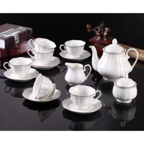 Porcelain Tea set with 7oz 6 Tea Cups and 6 Saucers,1 Teapot Sugar Bowl,1 Cream Pitcher, White Teaware Sets