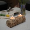 8.66'' L Brown Dual-Compartment Wooden Candle Holder