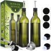 [2 PACK] 17 oz Glass Olive Oil Dispenser Bottle Set - 500ml Dark Green Oil & Vinegar Cruet Bottle with Pourers