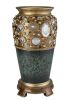 15.75" Tall "Sedona" Marbleized Footed Decorative Vase, Green with Gold Accents