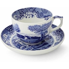 Portmeirion Home and Gifts Blue Italian Teacup and Saucer | 20-ounce Capacity | Jumbo Tea Set Coffee Mug Cup for Tea, Lattes