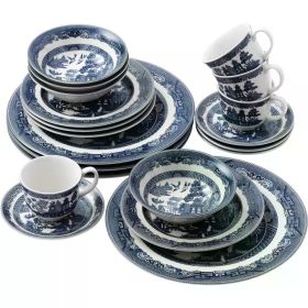 Willow Blue 20 Piece Dinnerware Set Kitchen Dishes Service for 4 Dinner Plate Complete Tableware Plates Dinner Sets Dish Dining