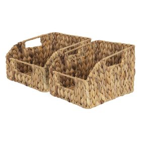 Pantry Baskets for Organizing, Wicker Baskets with Built-in Handles, Handwoven Wicker Storage Baskets, Water Hyacinth for Shelves, 2 Pack