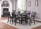 Transitional Dining Room 7pc Set Dark Coffee Rubberwood Counter Height Dining Table w 2x Shelfs and 6x High Chairs Fabric Upholstered seats Unique Bac