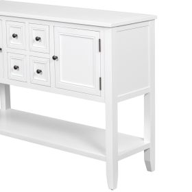 TREXM Cambridge Series Ample Storage Vintage Console Table with Four Small Drawers and Bottom Shelf for Living Rooms, Entrances and Kitchens (White