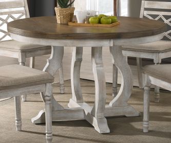 Havanna Vintage Walnut 47" Wide Contemporary Round Dining Table with Off White Colored Base