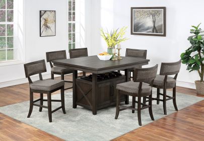 Dining Room Furniture Counter Height Dining Table w Butterfly Leaf Rustic Espresso Storage Base 7pc Dining Set 6x High Chairs Unique Design Back