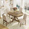 TREXM Functional Furniture Retro Style Dining Table Set with Extendable Table and 4 Upholstered Chairs for Dining Room and Living Room(Natural Wood Wa