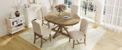 TREXM Functional Furniture Retro Style Dining Table Set with Extendable Table and 4 Upholstered Chairs for Dining Room and Living Room(Natural Wood Wa