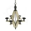 6 - Light Wood Chandelier, Hanging Light Fixture with Adjustable Chain for Kitchen Dining Room Foyer Entryway, Bulb Not Included