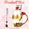 4 Sets Flower Tea Cups with Lids Butterfly Vintage Glass Coffee Mugs with Spoon Fancy Tea Cups Clear Flower Teacup (12 Oz)