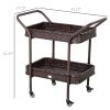 Outsunny Rattan Wicker Serving Cart with 2-Tier Open Shelf, Outdoor Wheeled Bar Cart with Brakes for Poolside, Garden, Patio