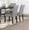 Modern Classic Dining Room Furniture Natural Wooden Rectangle Top Dining Table 6x Side Chairs Gray Fabric Nail heads Trim and Storage Shelve 7pc Dinin