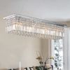 Modern Crystal Chandelier for Dining Room 8-Light White Rectangle Raindrop Chandelier Contemporary Rectangular Pendant Light Fixture for Kitchen Islan