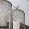 Set of 2 Ophira Sparrow Antique Gray Mesh Candle Holders, L: D8.5x13" S: D7x10"