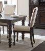 Traditional Brown Finish 7pc Dining Set Table w Leaf and 6x Side Chairs Beige Nailhead Trim Transitional Dining Wooden Furniture