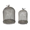 Set of 2 Ophira Sparrow Antique Gray Mesh Candle Holders, L: D8.5x13" S: D7x10"