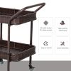 Outsunny Rattan Wicker Serving Cart with 2-Tier Open Shelf, Outdoor Wheeled Bar Cart with Brakes for Poolside, Garden, Patio