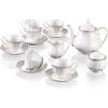 Porcelain Tea set with 7oz 6 Tea Cups and 6 Saucers,1 Teapot Sugar Bowl,1 Cream Pitcher, White Teaware Sets