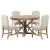 TREXM Functional Furniture Retro Style Dining Table Set with Extendable Table and 4 Upholstered Chairs for Dining Room and Living Room(Natural Wood Wa