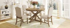 TREXM Functional Furniture Retro Style Dining Table Set with Extendable Table and 4 Upholstered Chairs for Dining Room and Living Room(Natural Wood Wa