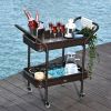 Outsunny Rattan Wicker Serving Cart with 2-Tier Open Shelf, Outdoor Wheeled Bar Cart with Brakes for Poolside, Garden, Patio