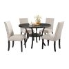 Biony Espresso Wood Dining Set with Tan Fabric Nailhead Chairs