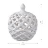 D8x9.5" White Ceramic Lidded Jar with Lattice Design