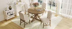 TREXM Functional Furniture Retro Style Dining Table Set with Extendable Table and 4 Upholstered Chairs for Dining Room and Living Room(Natural Wood Wa