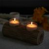 8.66'' L Brown Dual-Compartment Wooden Candle Holder