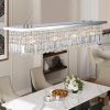 Modern Crystal Chandelier for Dining Room 8-Light White Rectangle Raindrop Chandelier Contemporary Rectangular Pendant Light Fixture for Kitchen Islan