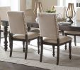 Traditional Brown Finish 7pc Dining Set Table w Leaf and 6x Side Chairs Beige Nailhead Trim Transitional Dining Wooden Furniture