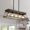 5-Light Farmhouse Chandeliers for Dining Room, Metal Rustic Pendant Island Light Fixture, Modern Rectangular Island Lights for Kitchen