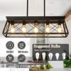 5-Light Farmhouse Chandeliers for Dining Room, Metal Rustic Pendant Island Light Fixture, Modern Rectangular Island Lights for Kitchen