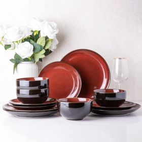 Ceramic Dinnerware Sets,Stoneware Coupe Plates and Bowls Sets,Highly Chip and Crack Resistant | Dishwasher & Microwave (Color: Red, Plate Size: Dreamy Moonlight)