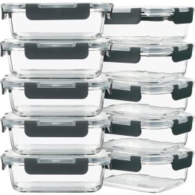 10 Pack Glass Meal Prep Containers Meal Prep Bowls Food Storage Containers Glass Food Prep Containers with Lids Lunch Container (Color: Gray)