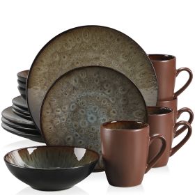 VANCASSO BUBBLE 16/32/48-Piece Tableware Set Vintage Ceramic Blue/Brown Stoneware Set with Dinner&Dessert Plate,Bowl,Coffee Cups (Color: Brown-16-Piece)