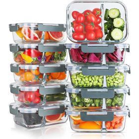 10Packs 30ozGlass Meal Prep Containers 2Compartments,Glass Food Storage Containers with Lids,Airtight Lunch Bento Boxes,BPA Free (Color: Gray)