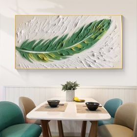 Handmade Oil Painting Original Feather Oil Painting on Canvas Large Textured Wall Art Living room Wall Decor Abstract Green Painting Custom Modern Hom (style: 01, size: 75x150cm)