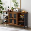 Industrial Wine Bar Cabinet with Liquor Storage, Sideboard featuring Wine Racks & Stemware Holder (55.12''w x 13.78''d x 30.31''h)