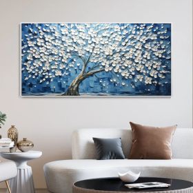 Handmade Oil Painting Tree On Canvas Original Abstract Tree Of Life Wall Art White Flower Nature Home Decor Gift For Friend Palette Knife Painting (style: 01, size: 140x280cm)