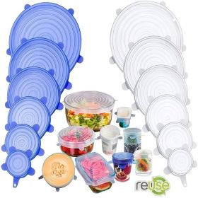 6/12/24PCS BPA-free Silicone Stretch Lids; Food Bowl Covers; Reusable Food Saving Cover; Stretchable Multifunctional Fruit And Vegetable Fresh-keeping (Color: 12PCSBlue)