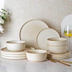 Stoneware Dinnerware Sets of 4, Reactive Ceramic Plates and Bowls Set,Highly Chip and Crack Resistant. (Color: Stoneware Ivory-4)