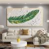 Handmade Oil Painting Original Feather Oil Painting on Canvas Large Textured Wall Art Living room Wall Decor Abstract Green Painting Custom Modern Hom