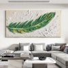 Handmade Oil Painting Original Feather Oil Painting on Canvas Large Textured Wall Art Living room Wall Decor Abstract Green Painting Custom Modern Hom