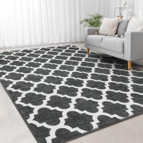 Moroccan Area Rug for Living Room, 5x8 Feet Modern Geometric Indoor Rug, Fluffy Faux Wool Floor Carpet, Memory Foam Rug (Color: Black White, size: 5x8 Feet)